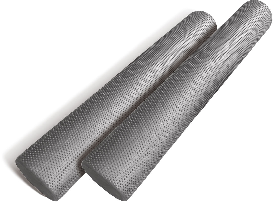 A pair of gray foam rollers by BASI